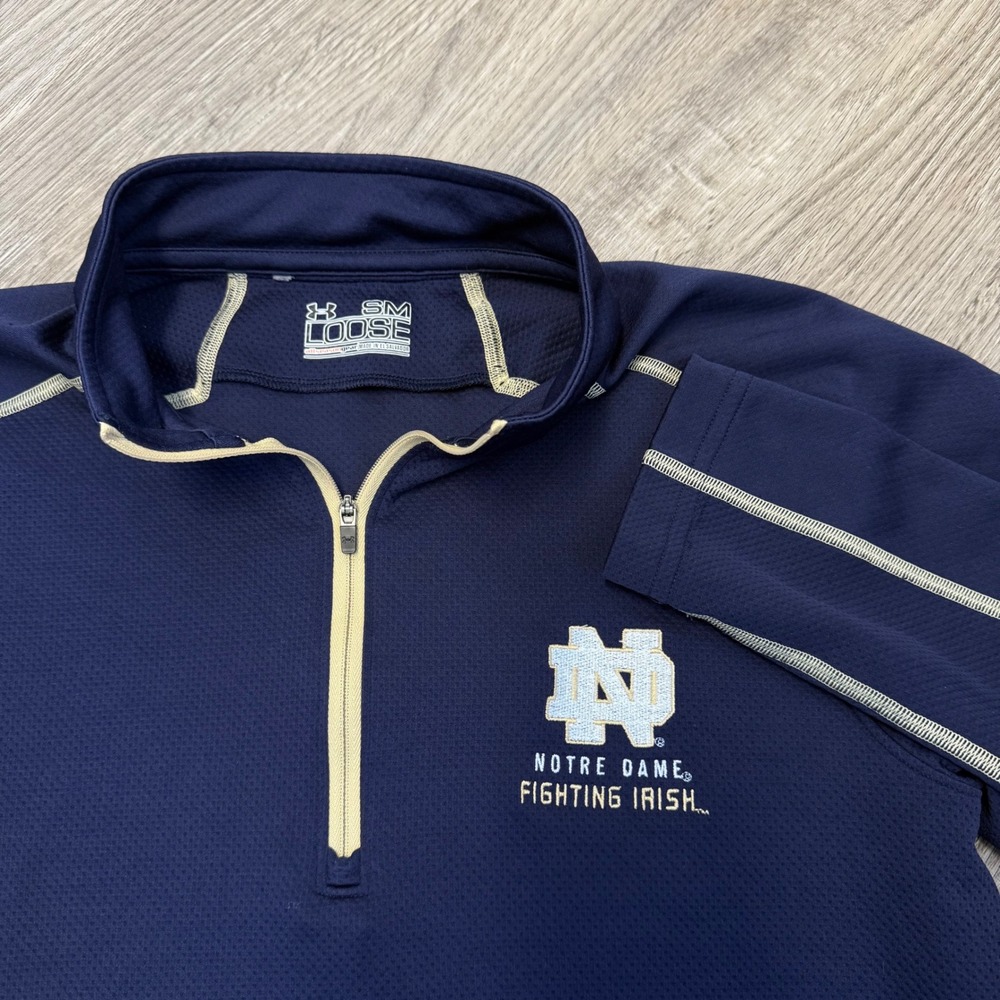 Under Armour Notre Dame Fighting Irish Mens Small Navy‎ Blue 1/4 Zip Pullover SM